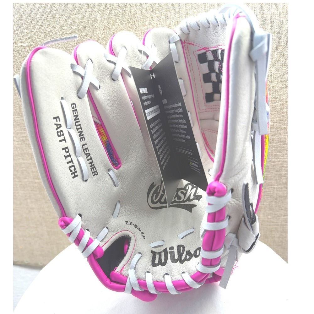 Wilson A440 Flash 11.5" Fastpitch Softball Glove White Pink Rainbow Tie Dye LHT